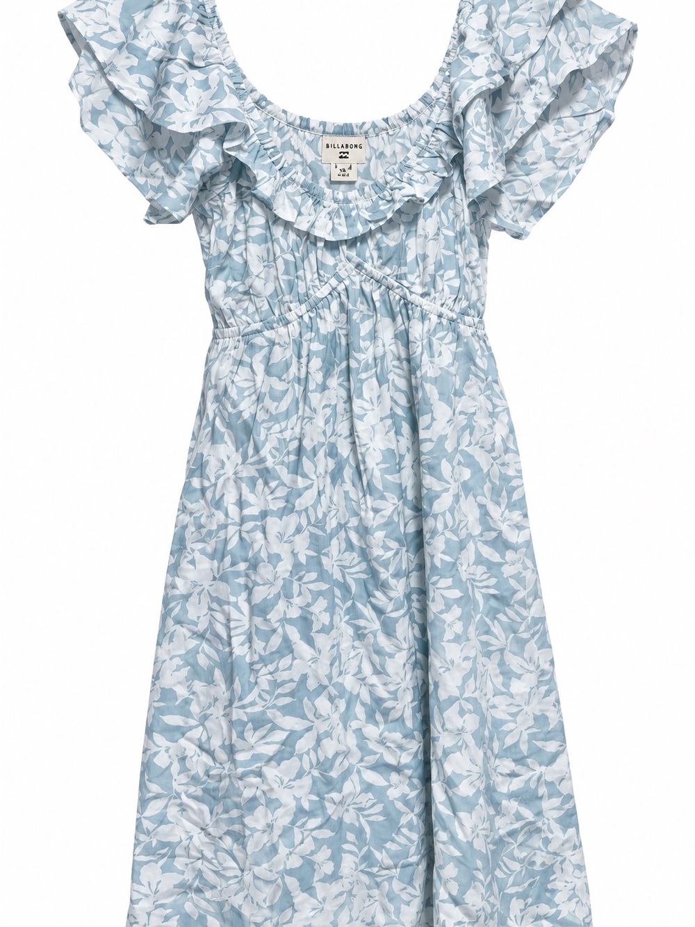 NWT Billabong Enchant Me Floral Mini Dress Blue White Ruffle XS